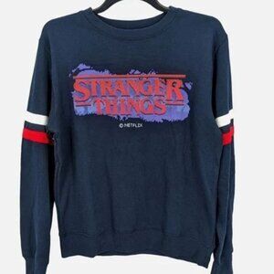 Netflix Stranger Things Logo Women's Striped Long Sleeve Navy‎ Blue Sweatshirt